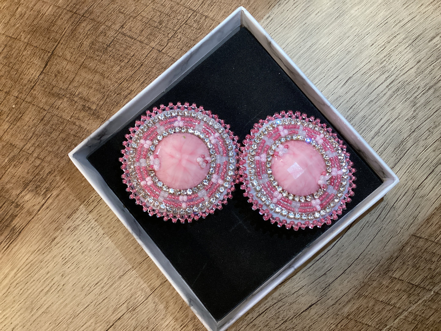 Beaded Pink Round Earrings