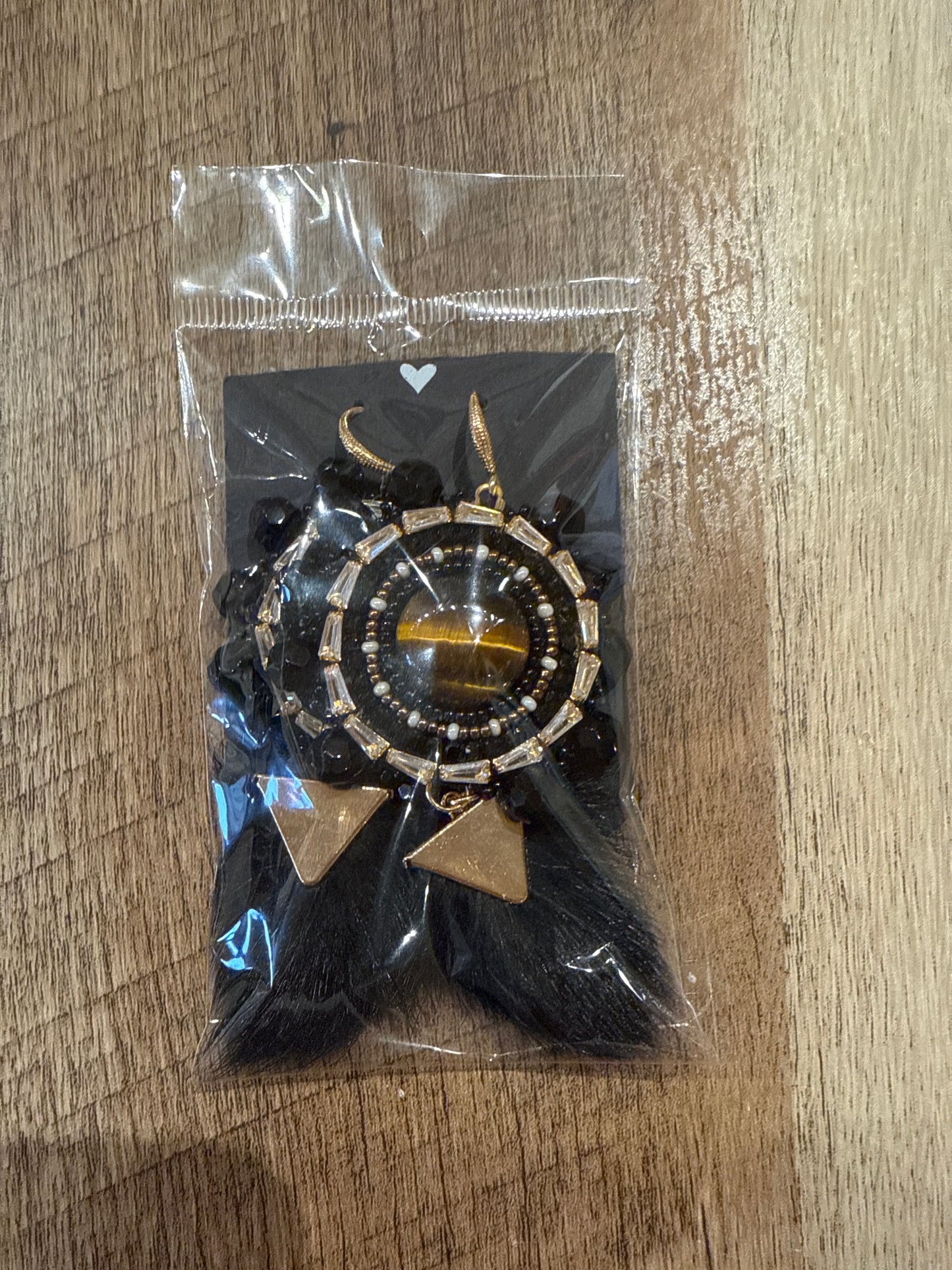 Black w/ Feather Beaded Earrings