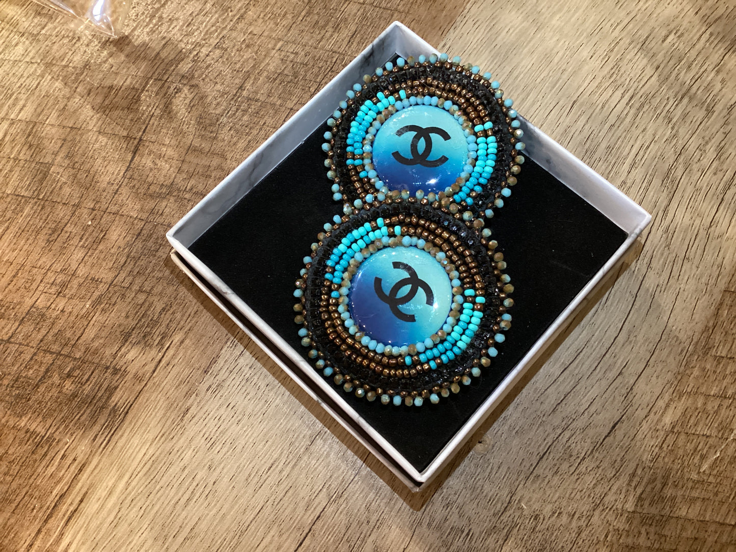 Beaded Chanel Round Earrings