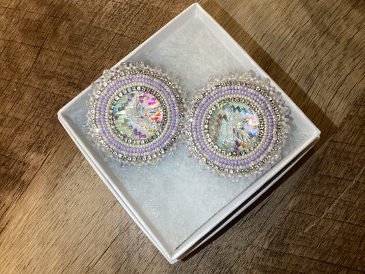 Beaded White Round Earrings