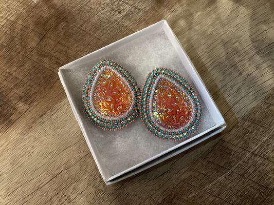 Beaded Orange Teardrop Earrings