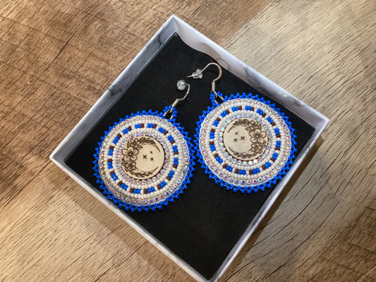 Beaded Blue Round Dangle Earrings