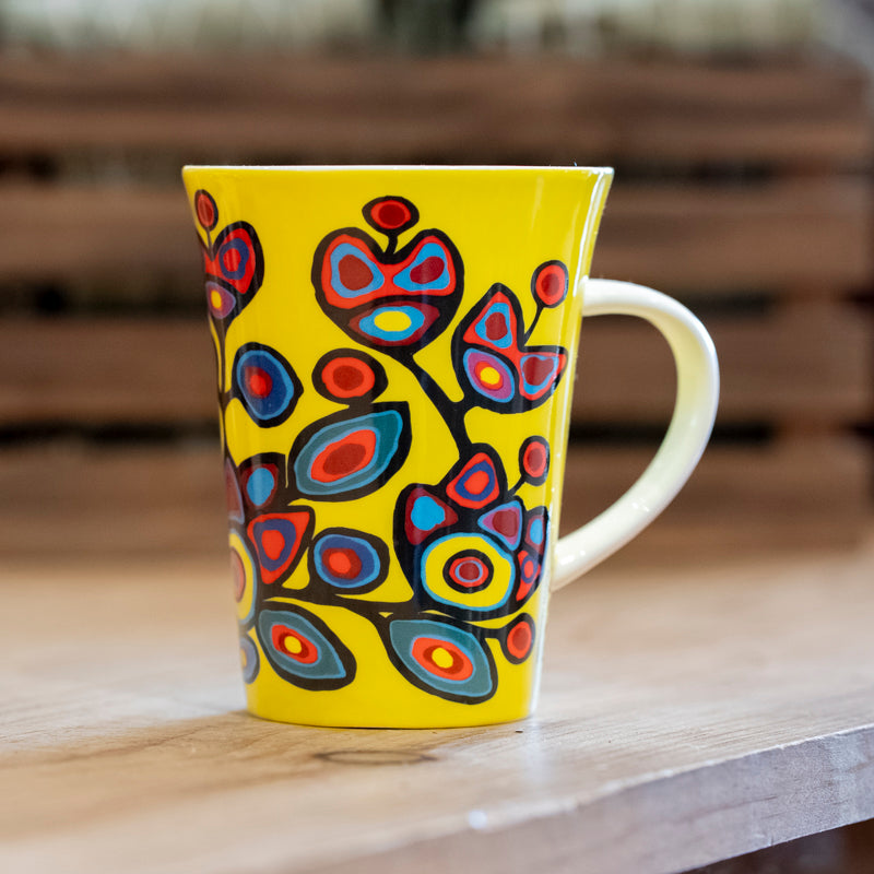 Floral on Yellow Porcelain Mug