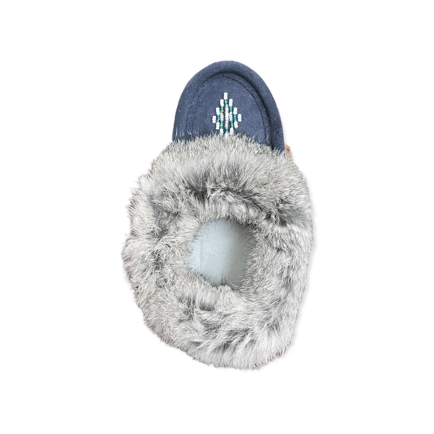 Laurentian Chief Kid's Fur Moccasin in Navy Suede