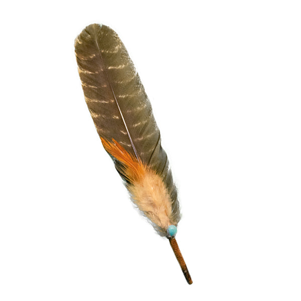 Turkey Feather With Turquoise Bead