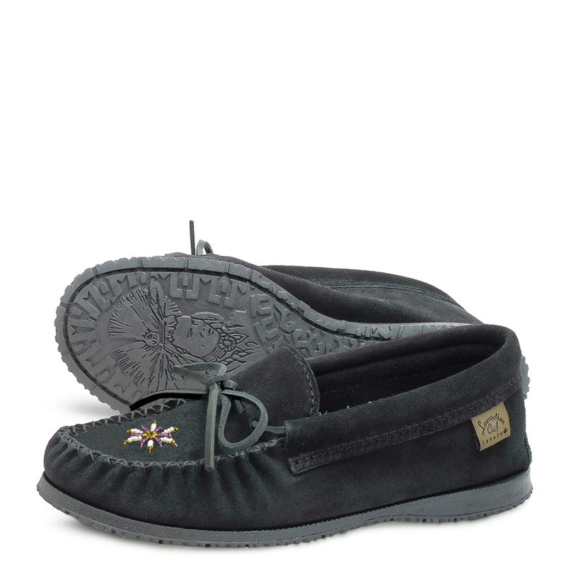 "Laurentian Chief Moccasins, beaded, black ind. Sole" (Women's)