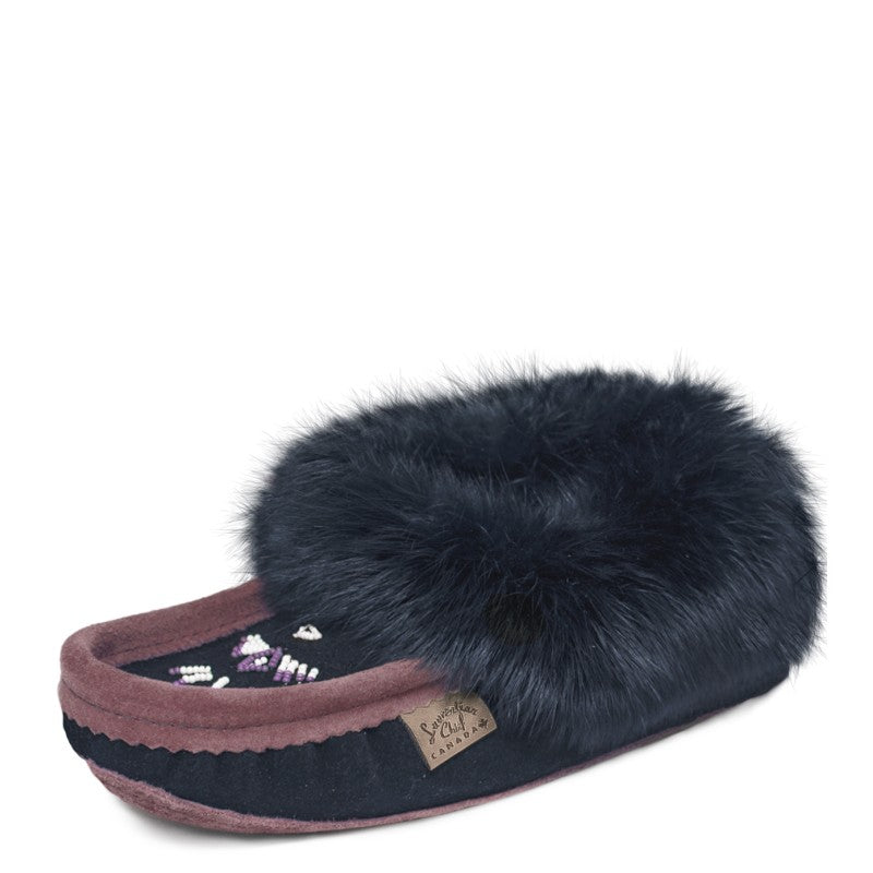 Laurentian Chief Slipper, Orlon, Beaded Slipper with Fur Trim and Padded sole (Women's)