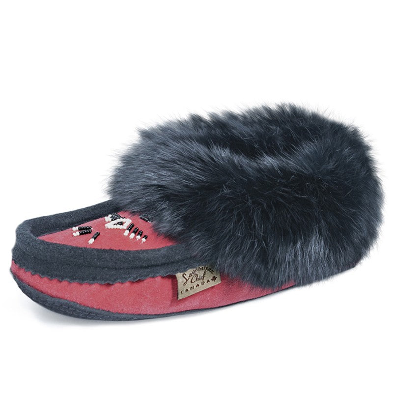 Laurentian Chief Slipper, Orlon, Beaded Slipper with Fur Trim and Padded sole (Women's)