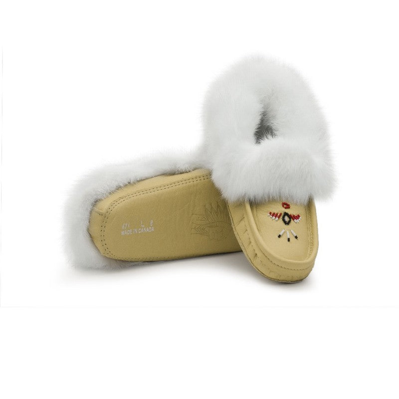 Laurentian Chief Slipper, Orlon, Beaded Slipper with Fur Trim and Padded sole (Women's)