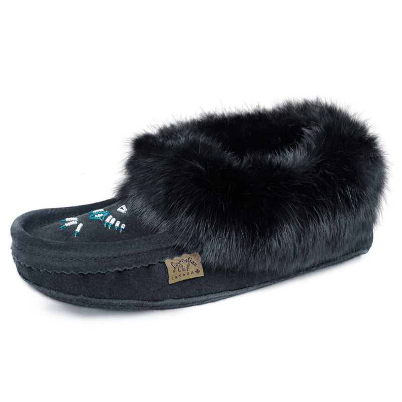 Laurentian Chief Slipper, Orlon, Beaded Slipper with Fur Trim and Padded sole (Women's)