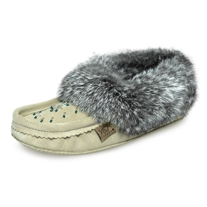 Laurentian Chief Slipper, Orlon, Beaded Slipper with Fur Trim and Padded sole (Women's)