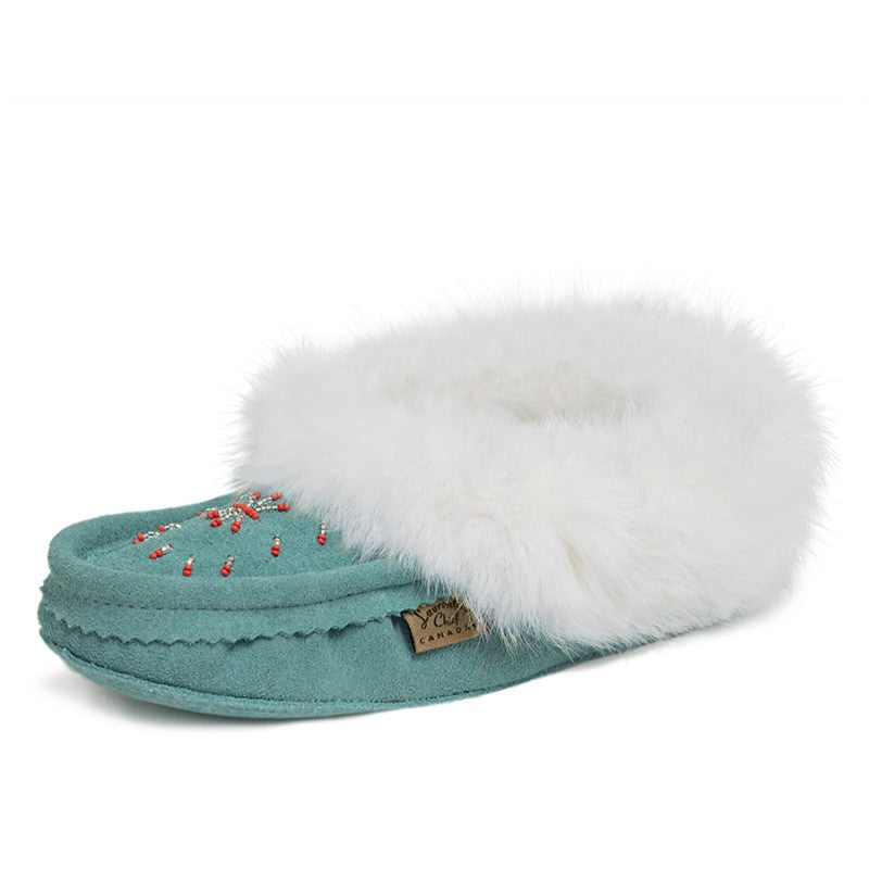 Laurentian Chief Slipper, Orlon, Beaded Slipper with Fur Trim and Padded sole (Women's)