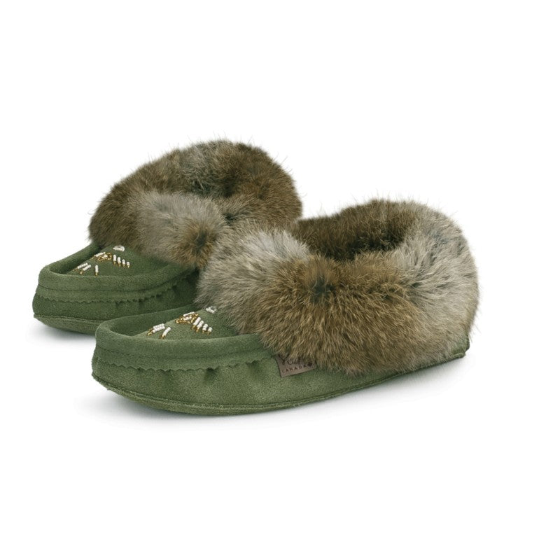 Laurentian Chief Slipper, Orlon, Beaded Slipper with Fur Trim and Padded sole (Women's)