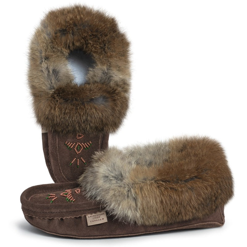 Laurentian Chief Slipper, Orlon, Beaded Slipper with Fur Trim and Padded sole (Women's)