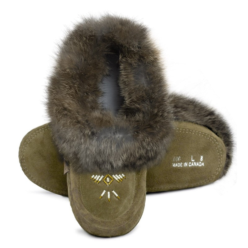 Laurentian Chief Slipper, Orlon, Beaded Slipper with Fur Trim and Padded sole (Women's)