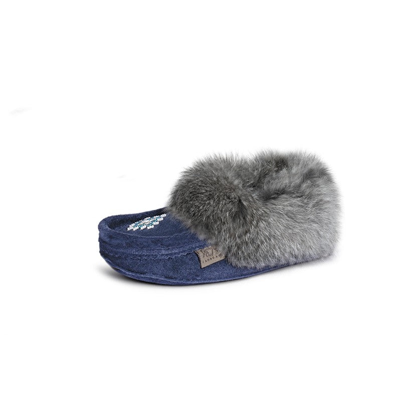 "Laurentian Chief Slipper, Orlon, Beaded Slipper with Fur Trim and Padded sole" (Youth)