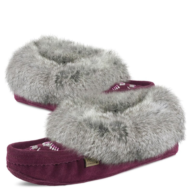 Laurentian Chief Slipper, Orlon, Beaded Slipper with Fur Trim and Padded sole (Women's/More Colors))