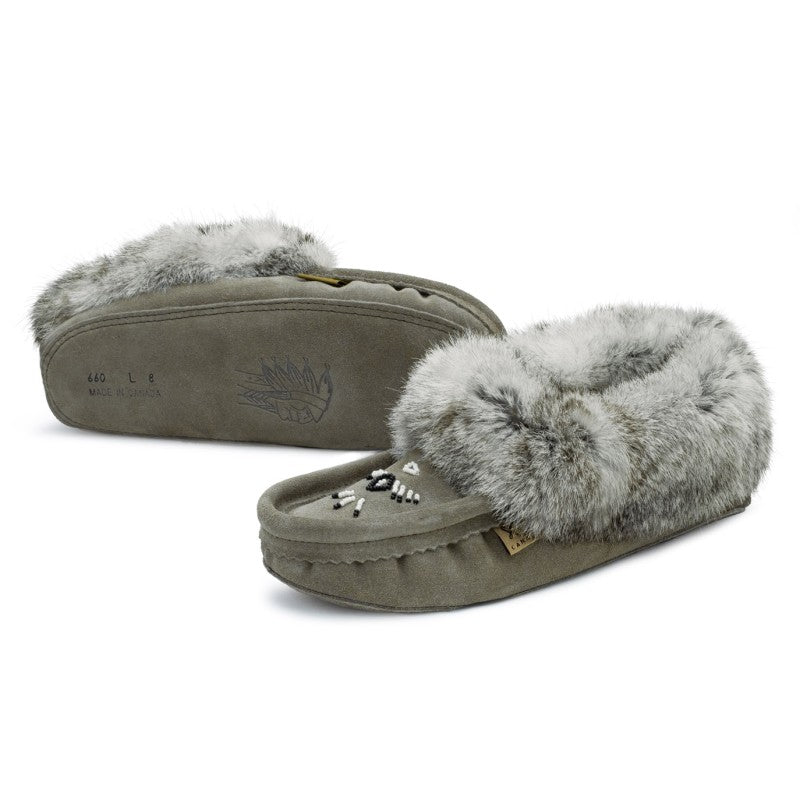 Laurentian Chief Slipper, Orlon, Beaded Slipper with Fur Trim and Padded sole (Women's)