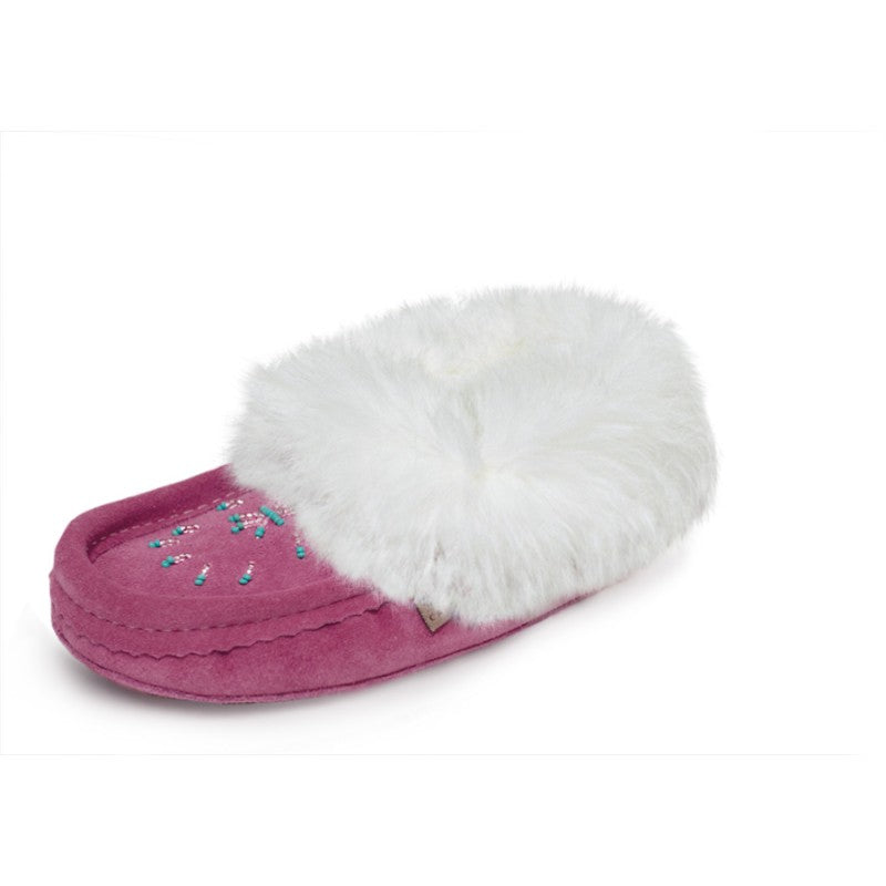 Laurentian Chief Slipper, Orlon, Beaded Slipper with Fur Trim and Padded sole (Women's)