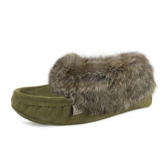 "Laurentian Chief Slippers Fur Trim, orlon, padded sole, Army” (Men's)