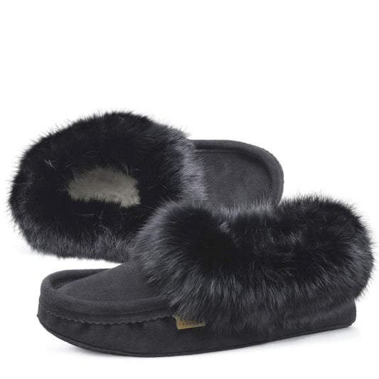 "Laurentian Chief Slippers Fur Trim, orlon, padded sole, Black” (Men's)