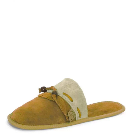 Laurentian Chief Mule Fringed Minktex Wood Beads Dble Sole (Women's)