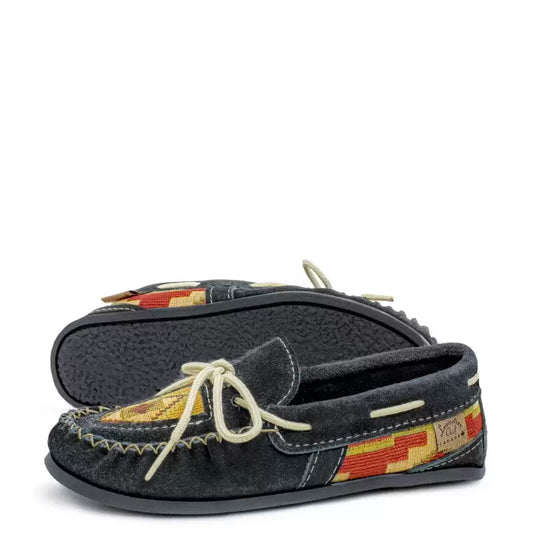 "Laurentian Chief Moccasins, sole & top appliqé, crepex black sole" (Women's)