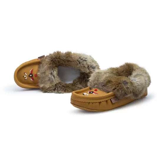 "Laurentian Chief Slipper Fur Trim, orlon, beaded, padded sole" (Youth)